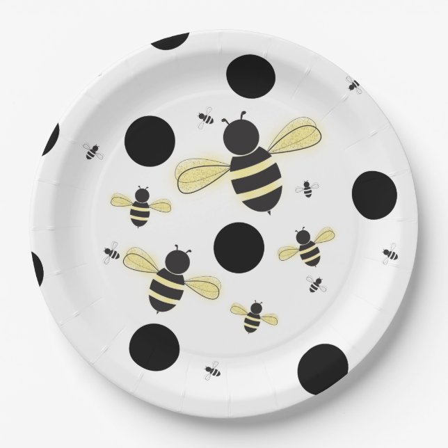 Have You Heard The BUZZ Bumble Bee Dot Baby Shower Paper Plate (Front)