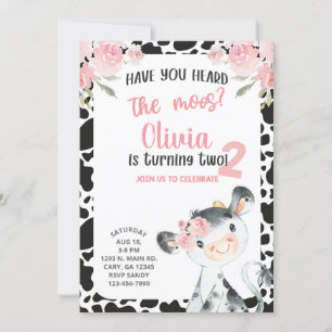 Have you heard the moos cow Girl Birthday Invite.  Invitation