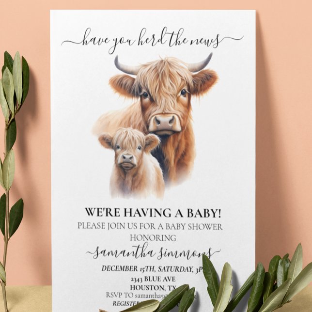 Have you Herd the News Highland Cow Baby Shower Invitation (Creator Uploaded)
