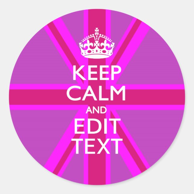 Have Your Keep Calm Text on Pink Union Jack Classic Round Sticker (Front)