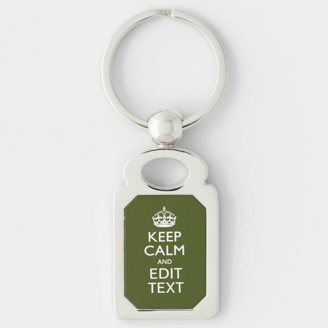 Have Your Text Keep Calm And on Olive Green Key Ring (Front)