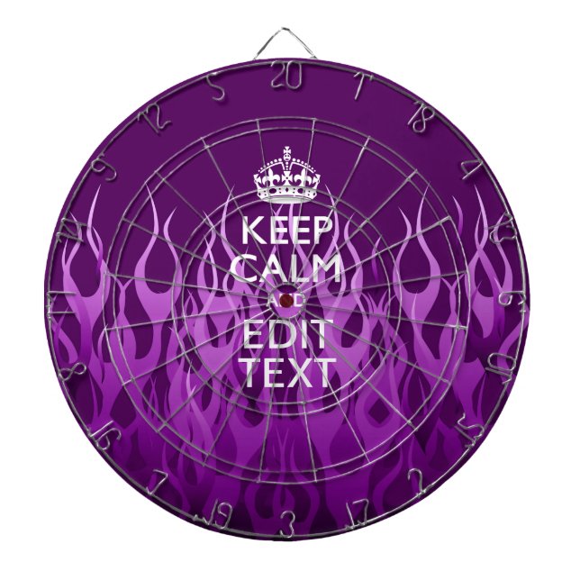 Have Your Text Keep Calm on Purple Racing Flames Dartboard (Front)
