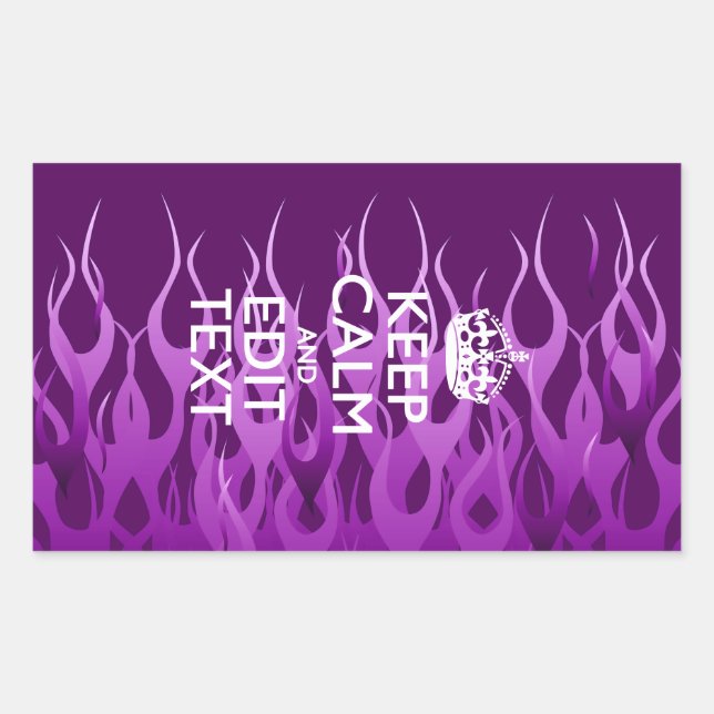 Have Your Text Keep Calm on Purple Racing Flames Rectangular Sticker (Front)