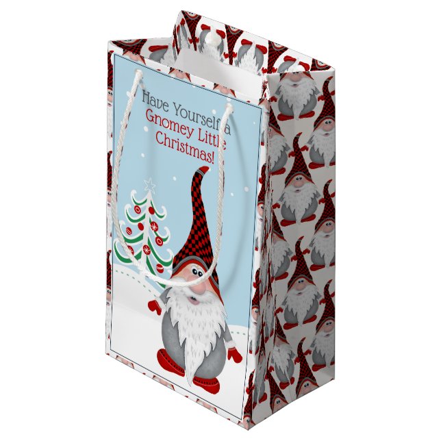 Have Yourself a Gnomey Red Gnome Xmas Christmas Small Gift Bag (Front Angled)