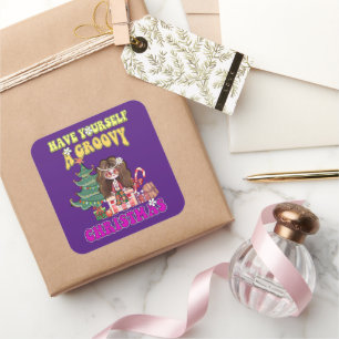 HAVE YOURSELF A GROOVY CHRISTMAS funny 70's style Square Sticker