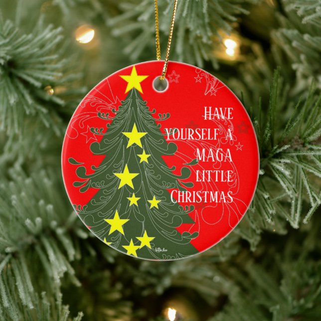 Have Yourself a MAGA Little Christmas Patriotic Ceramic Tree Decoration (Tree)