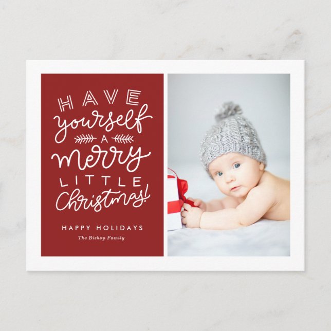 Have Yourself a Merry Little Christmas Red Photo Holiday Postcard (Front)