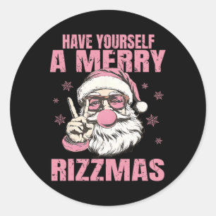 Have Yourself A Merry Rizzmas Funny Pink Santa Ret Classic Round Sticker