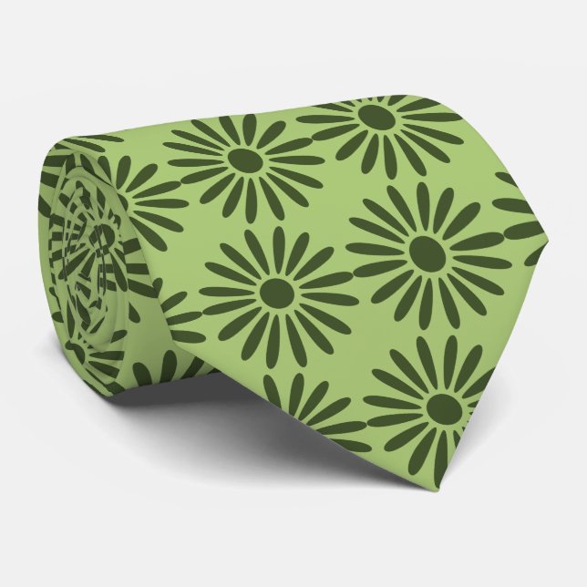 Havenwood Daisy Foulard Moss Green Two-Sided Tie (Rolled)