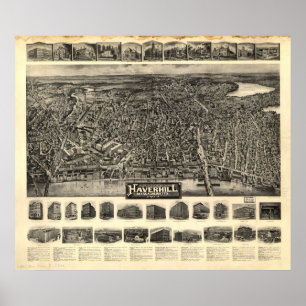 Haverhill Mass. 1914 Antique Panoramic Map Poster