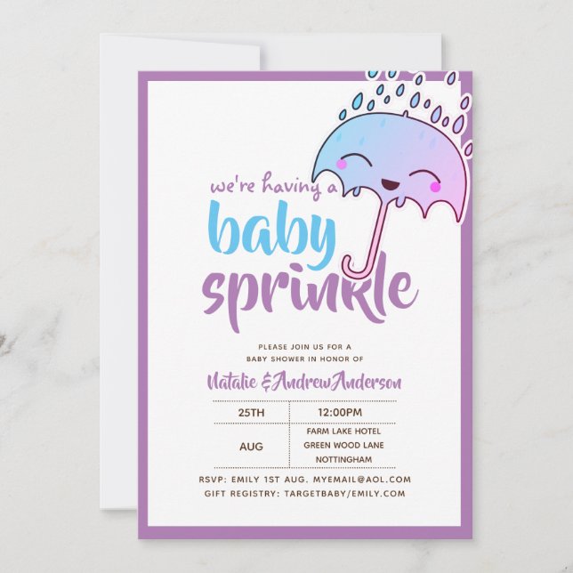 Having A Baby SPRINKLE Kawaii Purple Blue Invitation (Front)