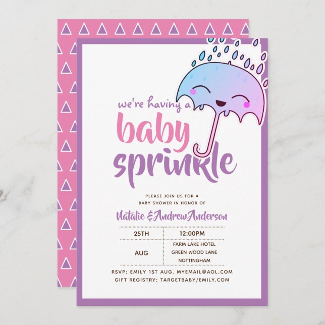 Having A Baby SPRINKLE Kawaii Purple Pink Invitation (Front/Back)