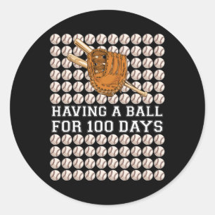 Having A Ball For 100 Days Baseball Kids Boy Smart Classic Round Sticker