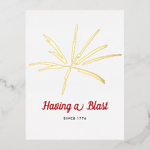 Having a Blast Silver Fireworks July 4th Party Foil Invitation Postcard