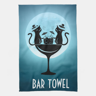 Having Cocktails Bar Cats Tea Towel