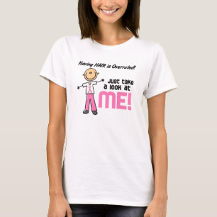 Having Hair Overrated Breast Cancer Stick Figure T-Shirt