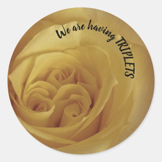 Having Triplets Yellow Rose Baby Announcement Classic Round Sticker (Front)