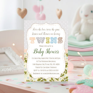 Having Twins Neutral Baby Shower Invitation