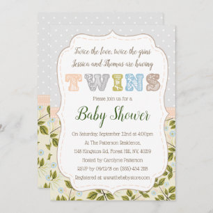 Having Twins Neutral Baby Shower Invitation