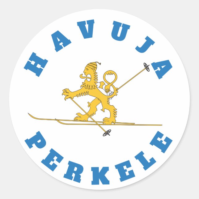 Havuja perkele - hiihtävä suomileijona classic round sticker (Front)