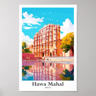 Hawa Mahal India Travel  Vintage Illustration Poster