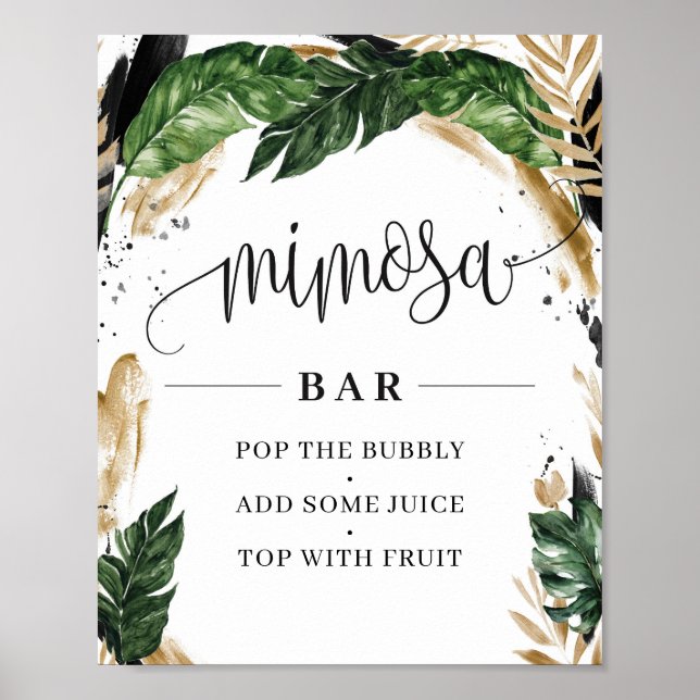 Hawai tropical leaves flowers gold mimosa bar sign (Front)
