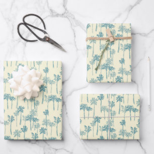 Hawaian Tropical Blue Cream Palm Tree Pattern  Wrapping Paper Sheet