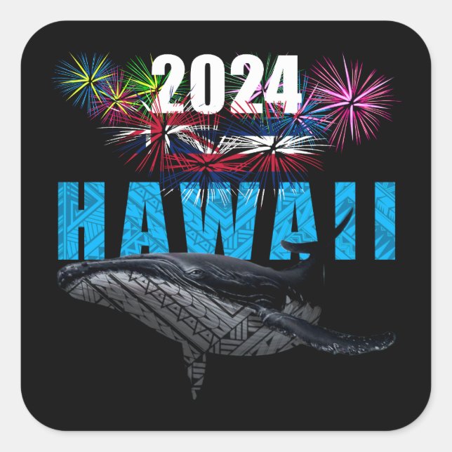 HAWAII 2024 POLYNESIAN TRIBAL HUMPBACK FIREWORKS SQUARE STICKER (Front)
