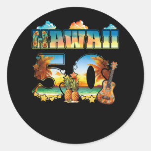 Hawaii 50Th State Hawaiian Beach Hibiscus 50 Maui  Classic Round Sticker