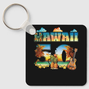 Hawaii 50Th State Hawaiian Beach Hibiscus 50 Maui  Key Ring