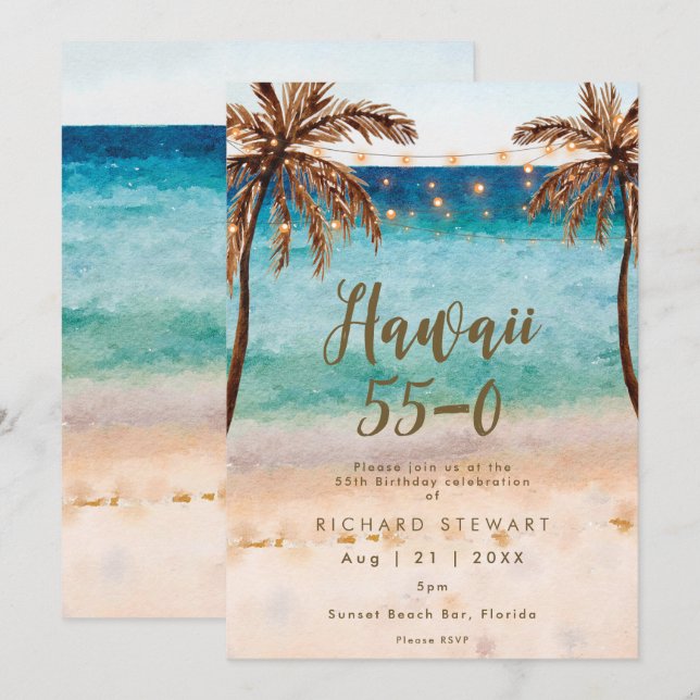 hawaii 55 0 55th beach birthday party invitation (Front/Back)