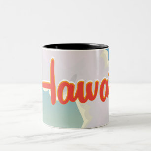 Hawaii acoustic guitar vintage travel poster. Two-Tone coffee mug