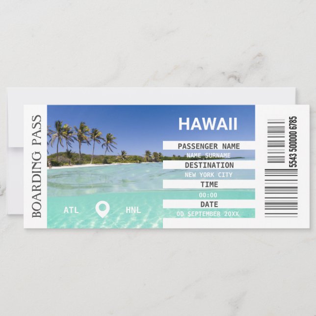  Hawaii aeroplane boarding pass getaway weekend Invitation (Front)