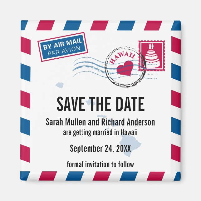 Hawaii Air Mail Wedding Save the Date Magnet (Front)