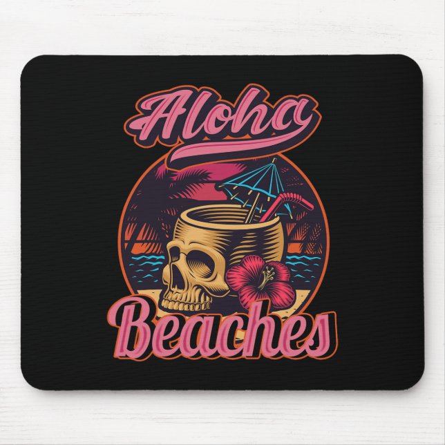 Hawaii Aloha Beaches Tropical Goth Skeleton Skull  Mouse Mat (Front)