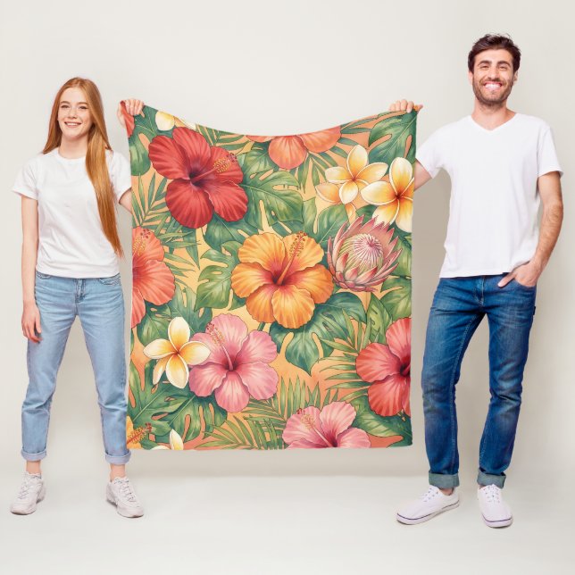 Hawaii aloha decorative flowers pattern fleece blanket (In Situ)