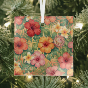 Hawaii aloha decorative flowers pattern glass tree decoration
