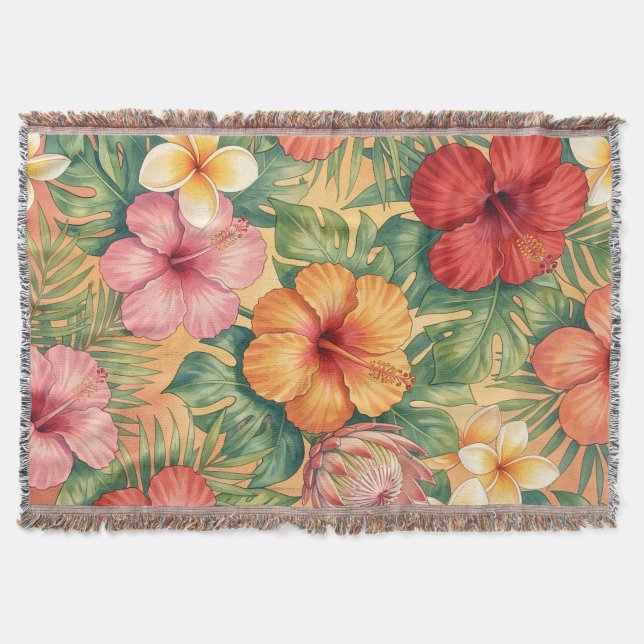 Hawaii aloha decorative flowers pattern throw blanket (Front)