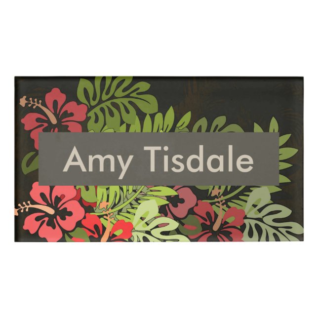 Hawaii Aloha Flower Art Print Name Tag (Front)
