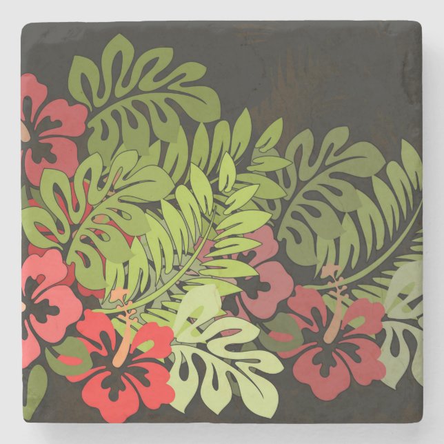 Hawaii Aloha Flower Art Print Stone Coaster (Front)