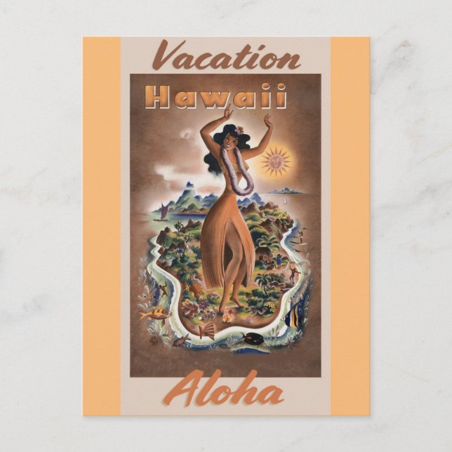 Hawaii Aloha Hula Dancer Vintage Travel Postcard (Front)