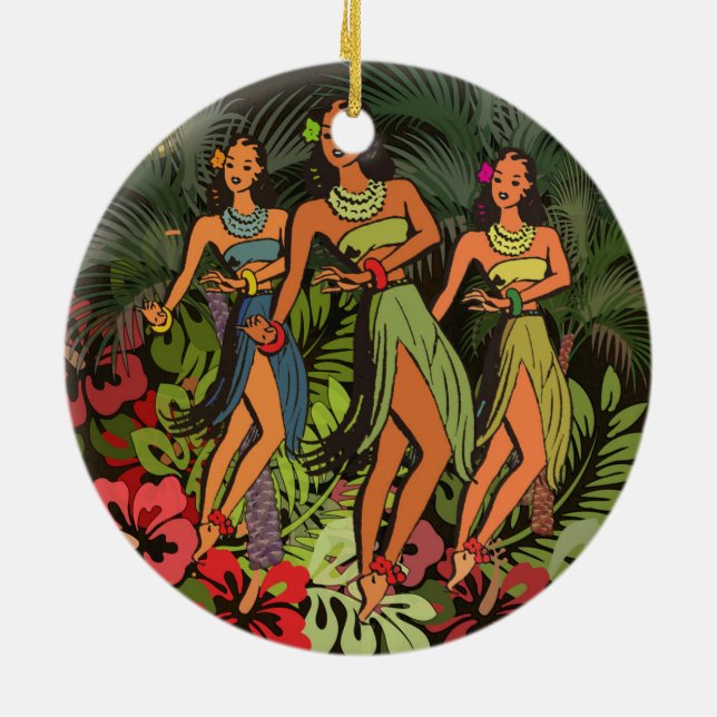 Hawaii Aloha Palm Hula Art Design Ceramic Tree Decoration (Back)