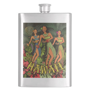 Hawaii Aloha Palm Hula Art Design Hip Flask