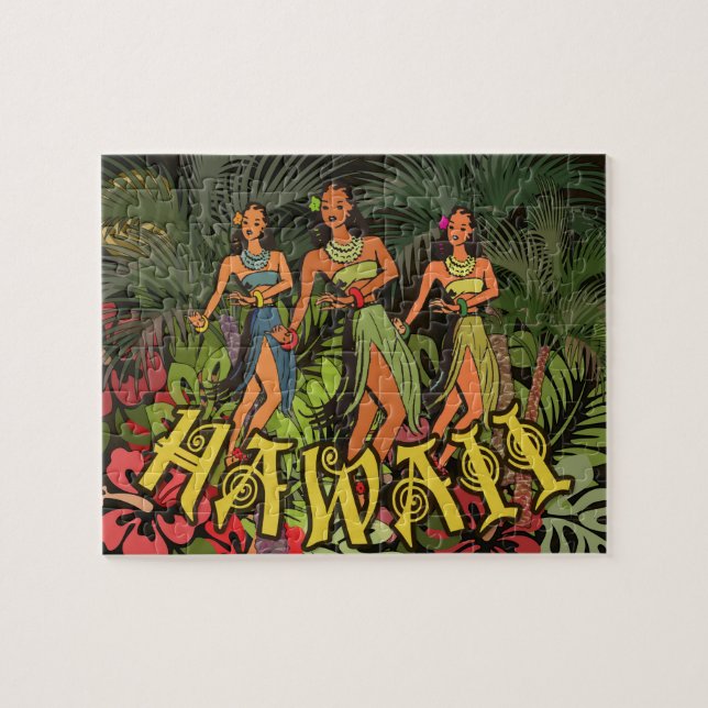 Hawaii Aloha Palm Hula Art Design Jigsaw Puzzle (Horizontal)