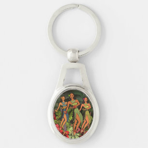 Hawaii Aloha Palm Hula Art Design Key Ring