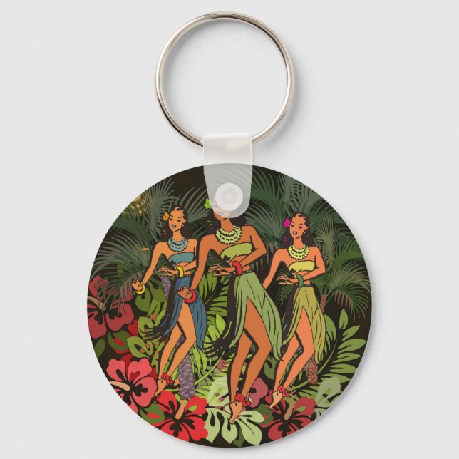Hawaii Aloha Palm Hula Art Design Key Ring (Front)