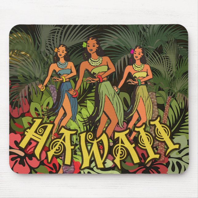 Hawaii Aloha Palm Hula Art Design Mouse Mat (Front)