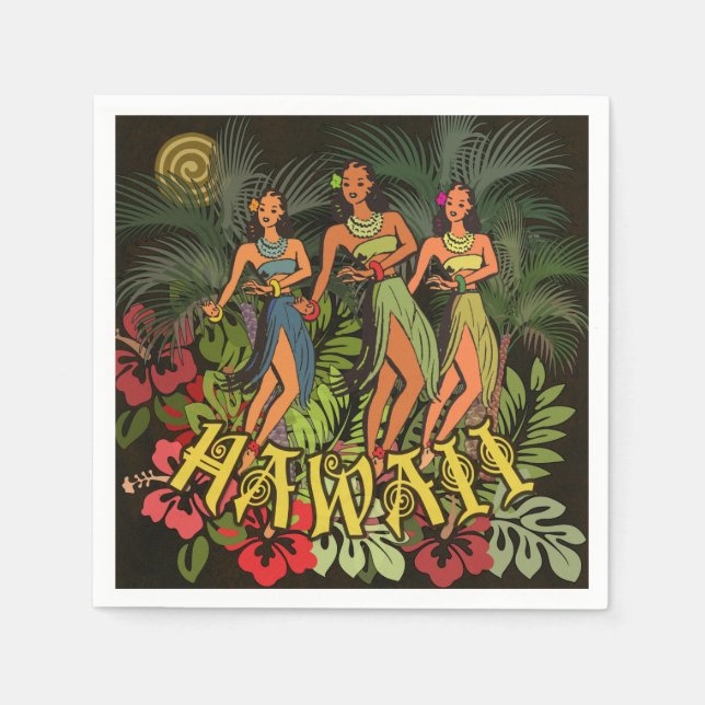 Hawaii Aloha Palm Hula Art Design Napkin (Front)