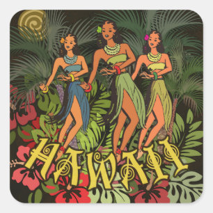 Hawaii Aloha Palm Hula Art Design Square Sticker