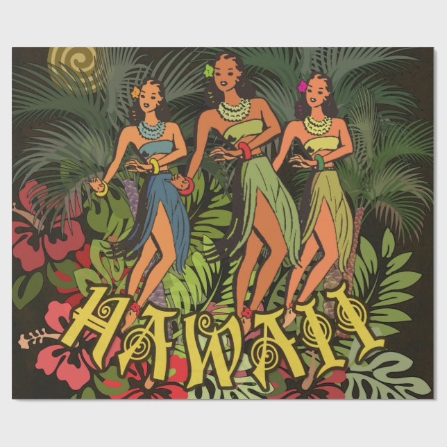 Hawaii Aloha Palm Hula Art Design Wrapping Paper (Flat)